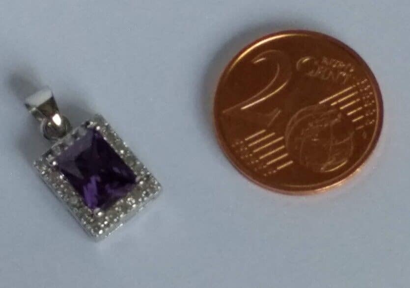 Colgante amatista rodeado de circonitas en Plata de Ley rodiada 925 Nuevo - Imagen 4
