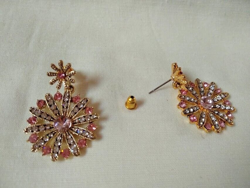 Pendientes mujer bisutería flor cierre presión Nuevos - Imagen 3