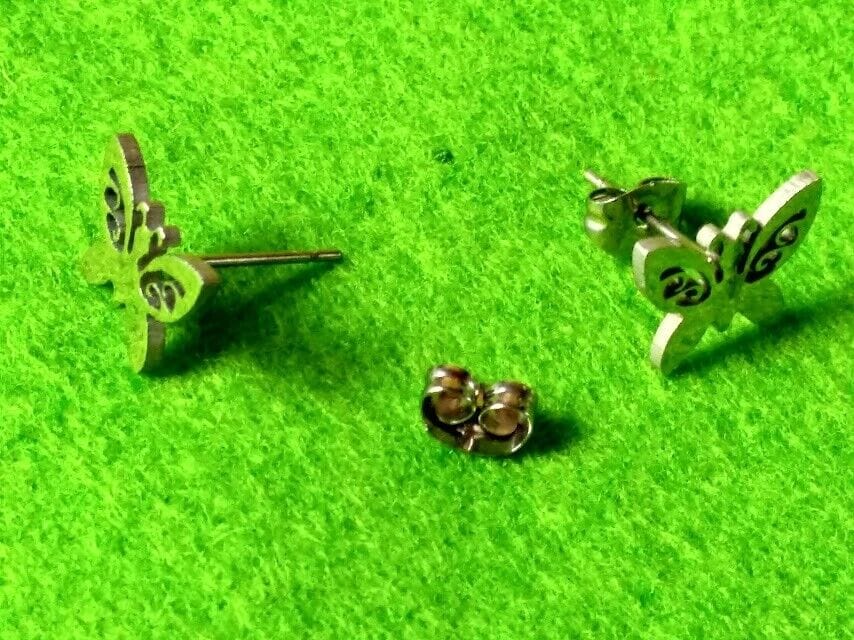 Pendientes acero mujer colección primavera mariposas con presión - Imagen 3