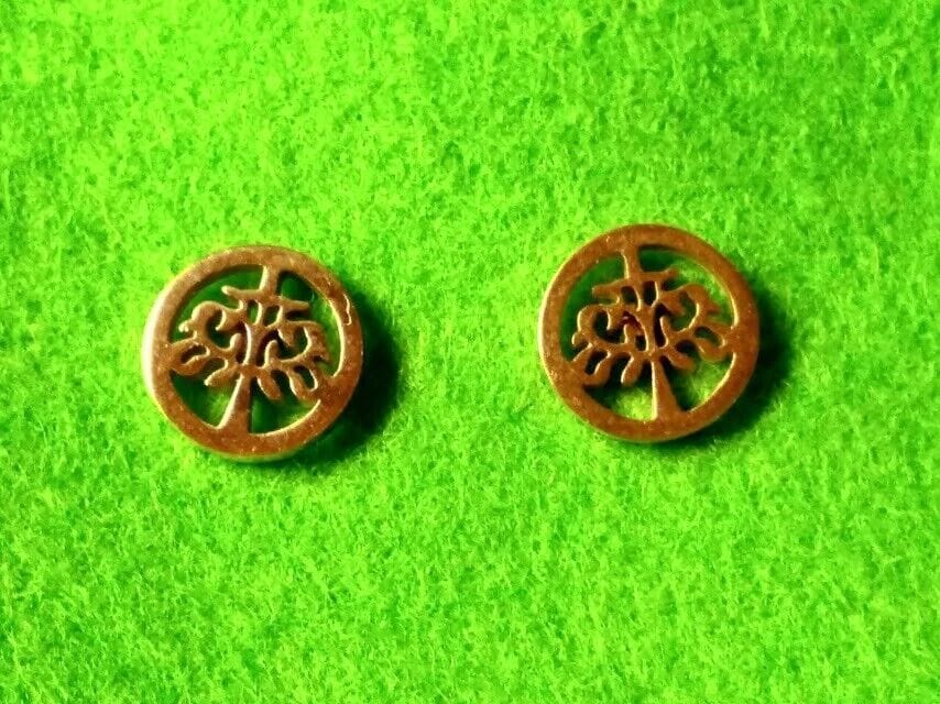 Pendientes acero dorado mujer colección primavera árbol de la vida con presión