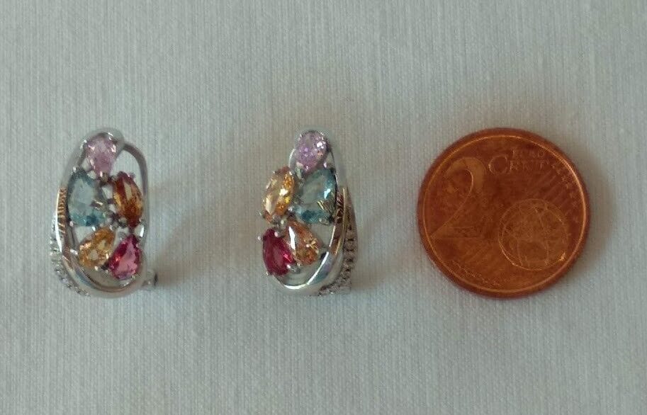 Pendientes Plata de Ley con piedras multicolor Omega Nuevos - Imagen 5