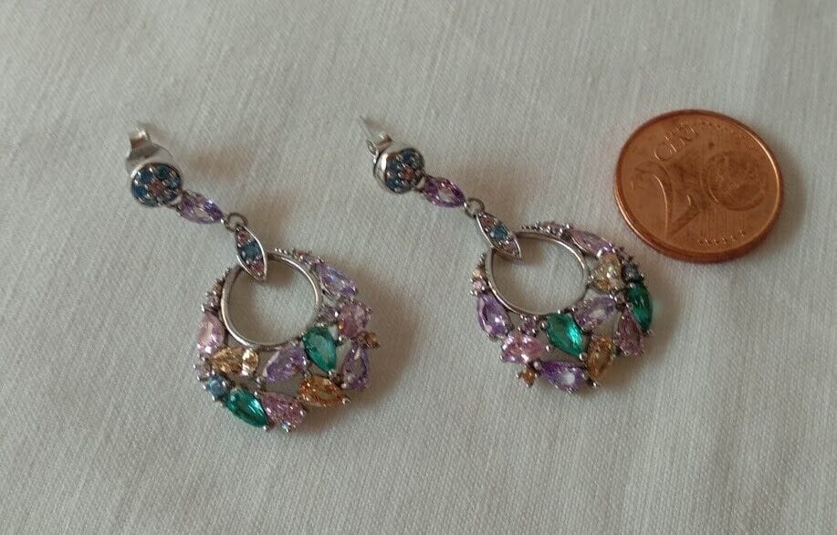 Pendientes Plata de Ley rodiada largos piedras Presión Nuevos - Imagen 7