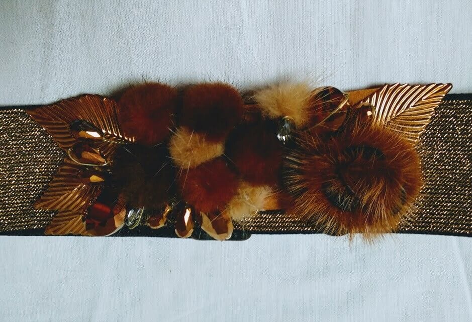 Cinturón mujer vintage dorado con adornos en metal y piel elástico Nuevo