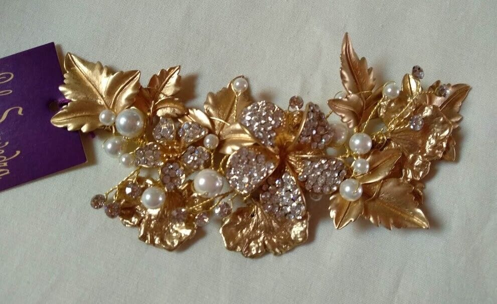 Tocado aderezo mujer ceremonia dorado perlas Nuevo